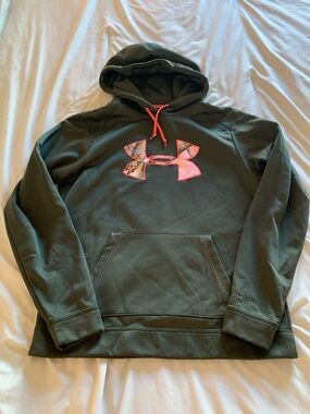 Under Armour Olive Hoodie with Pink Camo Logo
